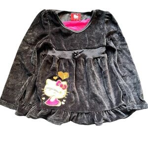 Hello Kitty Sanrio Velour Dress Black Pink Sequin Girls Size 5 Y2K Inspired